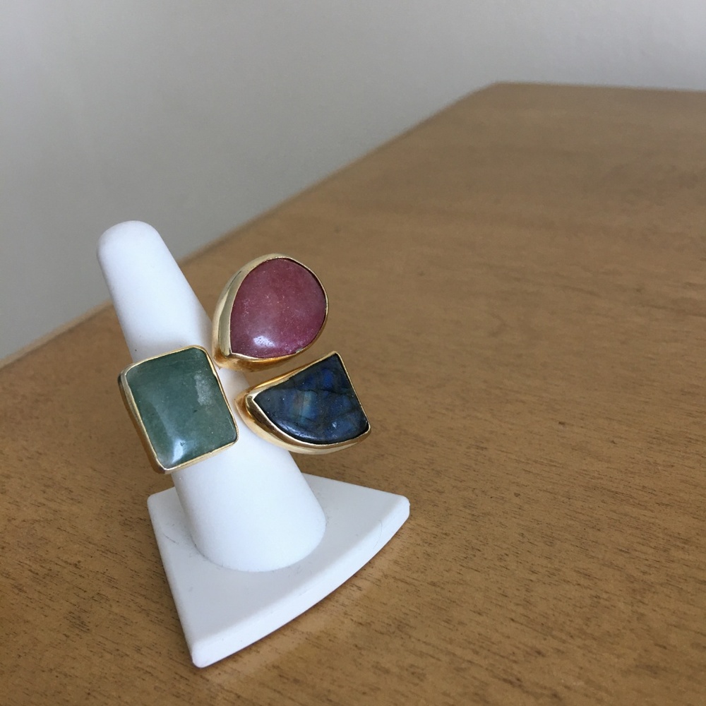 Gold Pl Ring With Agate.Ring Size Adjustable. Nwot - image 3
